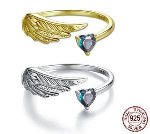 ✨ Angel Wing Heart Ring – 925 Sterling Silver | Protection Symbol Open Ring | Boho Chic Jewelry