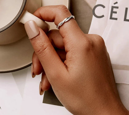 ✨ 14K Gold Plated Twisted Ring – Sterling Silver CZ Eternity Band | 3-Color Elegance