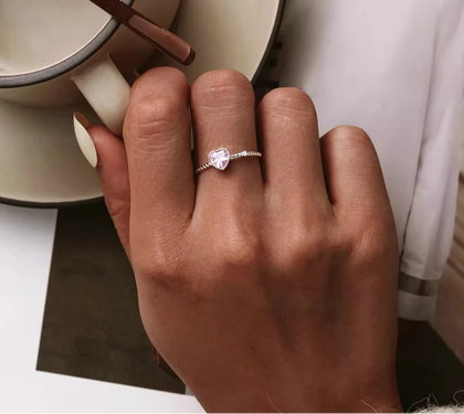 💗 925 Sterling Silver Pink Heart Ring – Elevated Love Band with CZ Sparkle