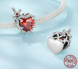 925 Sterling Silver Nezha Charm – Red Enamel Heart & Sword Bead for DIY Bracelets