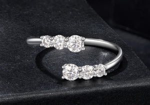 Moissanite White Gold Plated Open Ring – 925 Sterling Silver | D Color VVS1 Clarity | Diamond Alternative