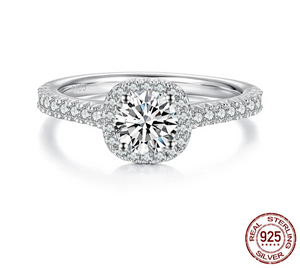 ✨ Solitaire Moissanite Engagement Ring – 14K Gold Plated 925 Silver | 1.5ct Halo Promise Ring for Women