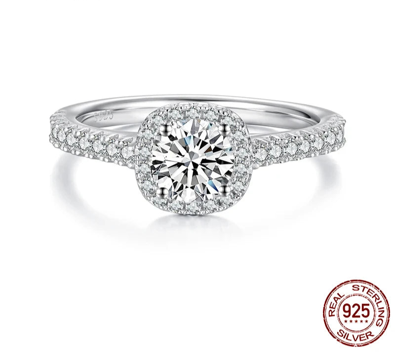 β¨ Solitaire Moissanite Engagement Ring β 14K Gold Plated 925 Silver | 1.5ct Halo Promise Ring for Women