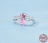 💗 925 Sterling Silver Pink Heart Ring – Elevated Love Band with CZ Sparkle