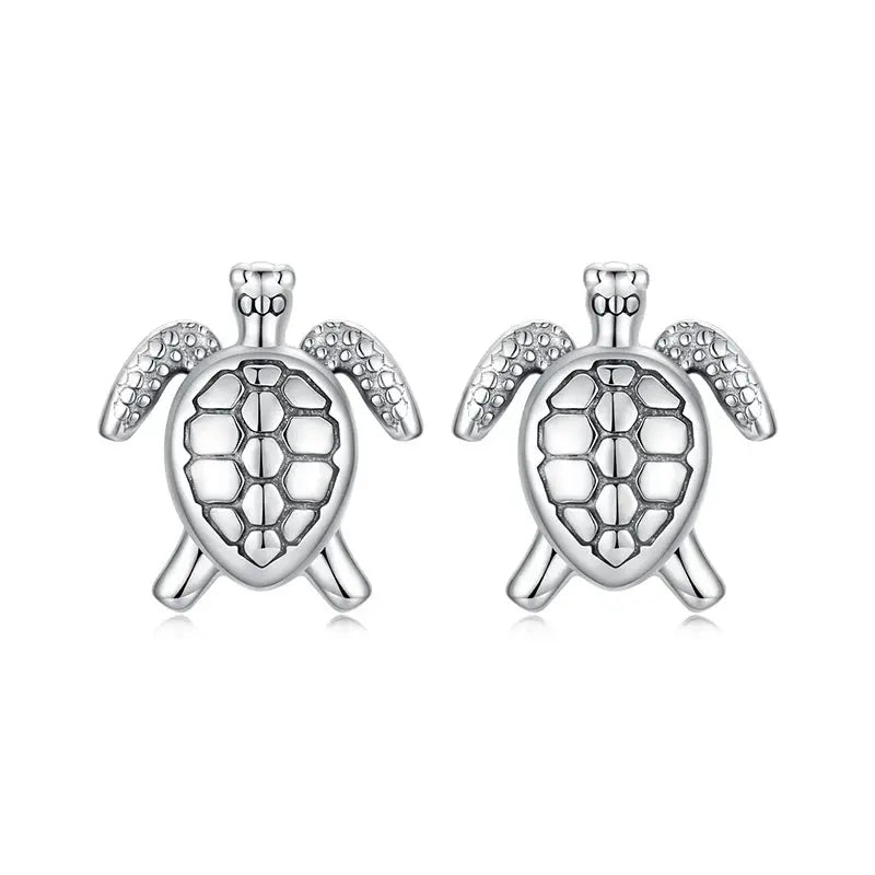 Ocean-inspired sea turtle stud earrings in sterling silver