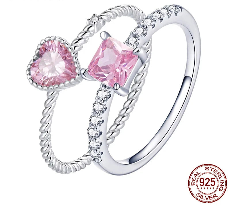 π 925 Sterling Silver Pink Heart Ring β Elevated Love Band with CZ Sparkle