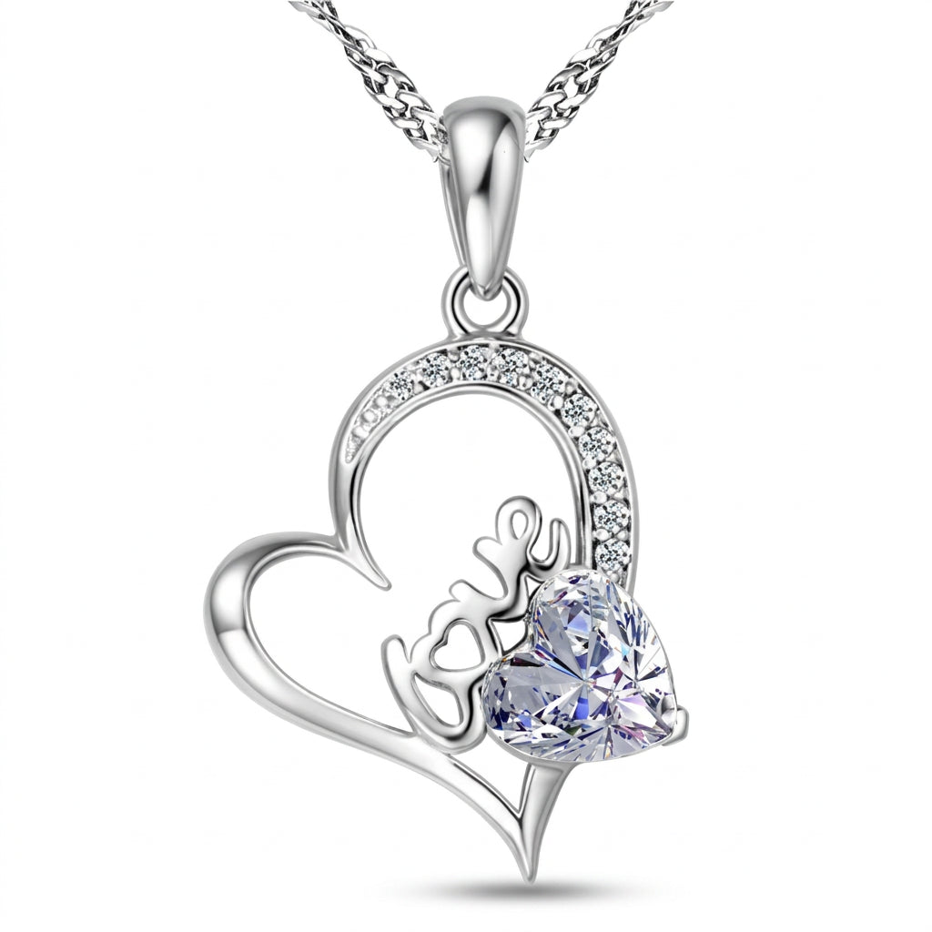 Wholesale Jewelry Necklace 925 Sterling Silver Love Letter Heart Cubic Zirconia Pendant Jewellery Necklaces Two Colors  Jewelry Town