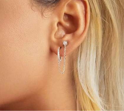 925 Sterling Silver Double Chain Stud Earrings – Elegant Solid Silver Studs for Women