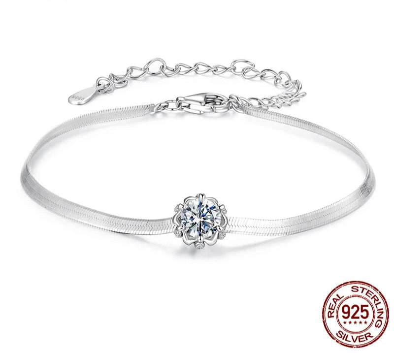 925 Sterling Silver Cherry Blossom Bracelet – Elegant Thin Chain Flower Jewelry for Women
