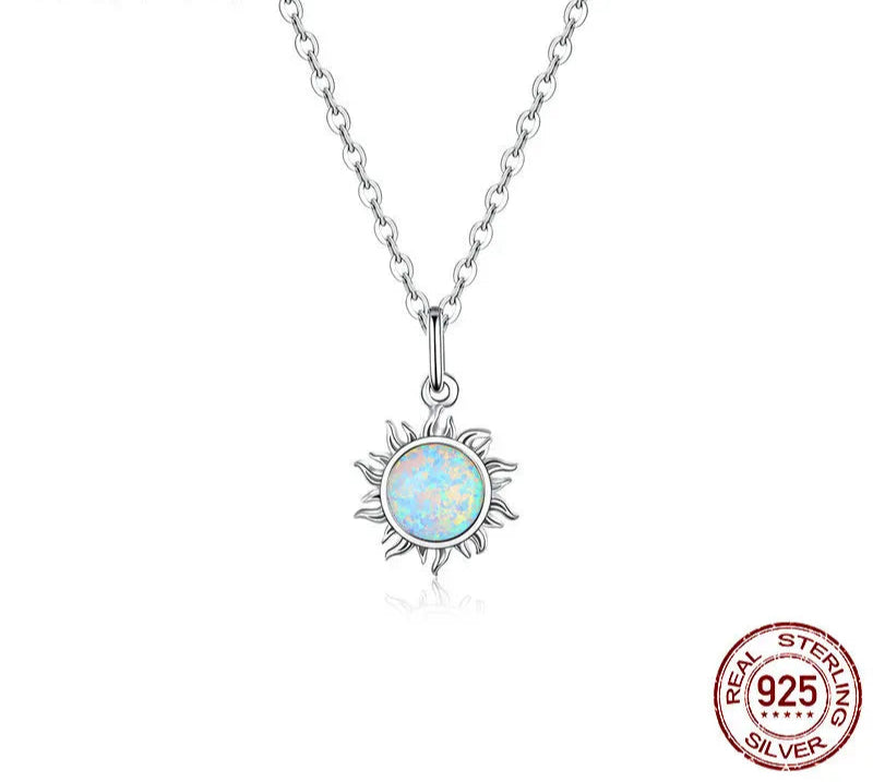 ✨ Sunflower Opal Pendant Necklace – 925 Sterling Silver | Platinum Plated | Inspirational Gift for Women