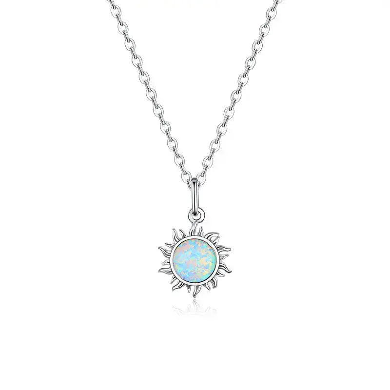 925 sterling silver sunflower opal necklace detail