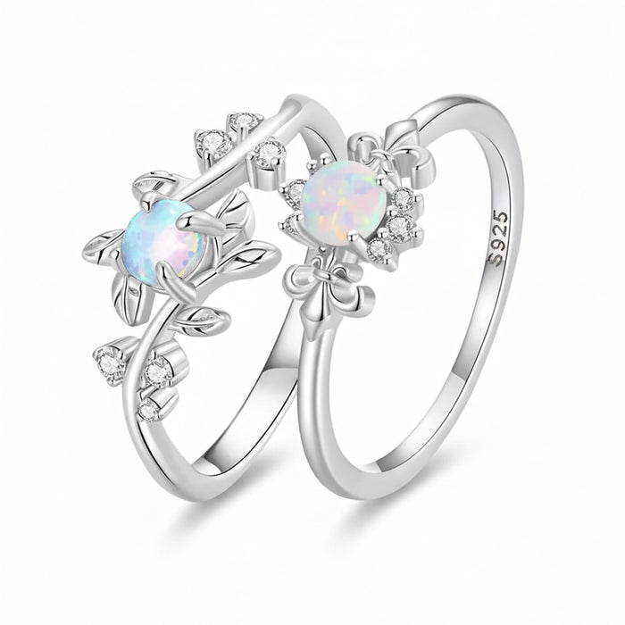 925 Sterling Silver Opal ring with CZ leaf accents – Jewelry Towns