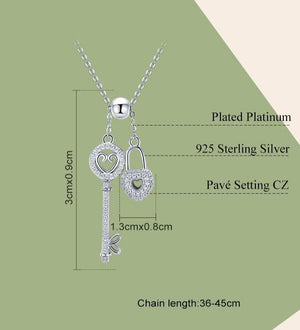Key of Heart Lock Chain Pendant Necklaces 