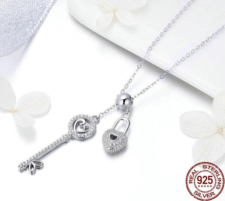 Key of Heart Lock Chain Pendant Necklaces
