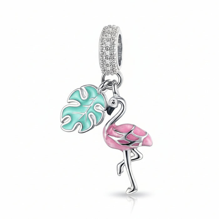 Pink Enamel Flamingo Pendant Charms 