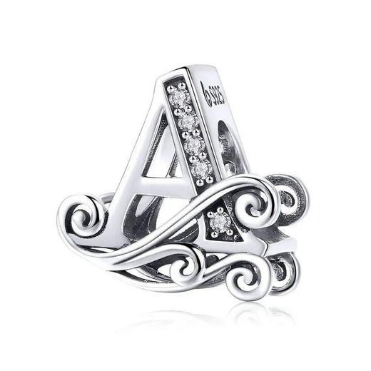 925 Sterling Silver A to Z Letter Charm Beads with cubic zirconia, fits Pandora bracelet