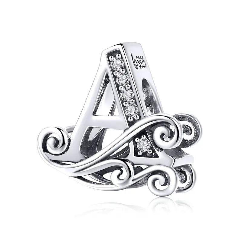 925 Sterling Silver A to Z Letter Charm Beads with cubic zirconia, fits Pandora bracelet