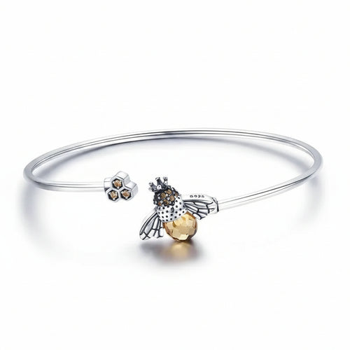 Sterling silver bee bracelet with cubic zirconia and glass detail
