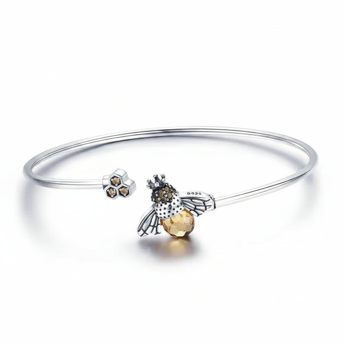 Sterling silver bee bracelet with cubic zirconia and glass detail