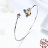 🐝 925 Sterling Silver Bee Bangle – Whimsical Charm with Crystal Sparkle 