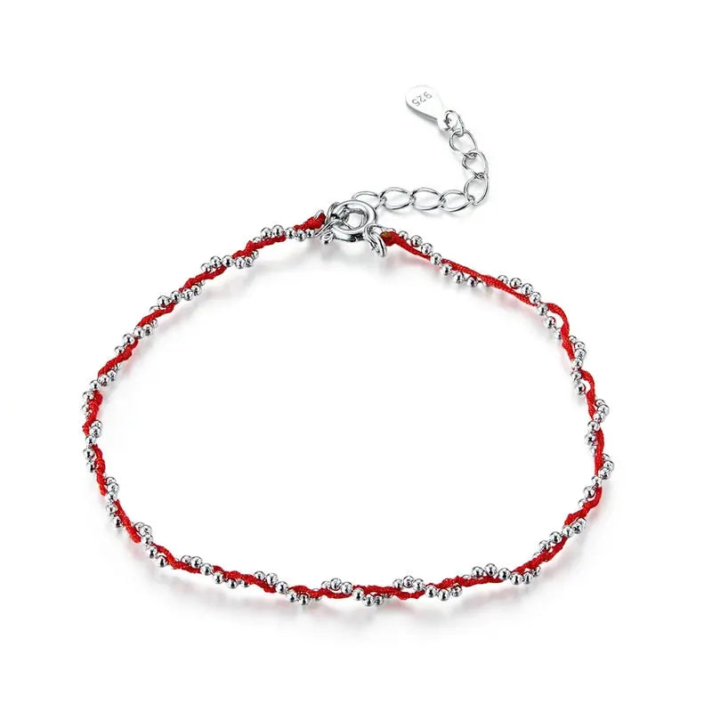 925 Sterling Silver Black & Red Rope Bracelet – Adjustable Friendship Bracelet for Women 