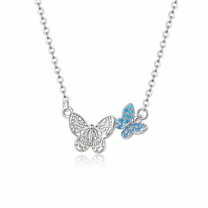 Blue butterfly choker necklace in sterling silver