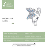 925 Sterling Silver Blue Enamel Butterfly Ring – Adjustable & Dainty Wrap Design 