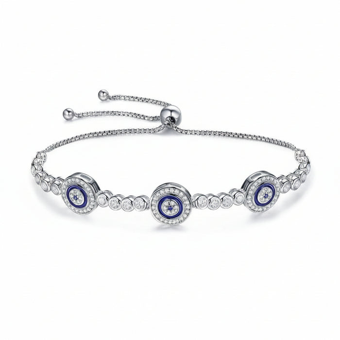 Blue Evil Eye tennis bracelet in 925 sterling silver with transparent cubic zirconia