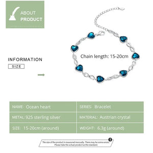 💙 925 Sterling Silver Blue Heart Bracelet – Elegant Sparkle for Weddings & Special Moments 