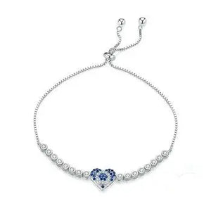 Blue Lucky Heart Bracelet – 925 Sterling Silver Platinum-Plated Charm Jewelry for Women 