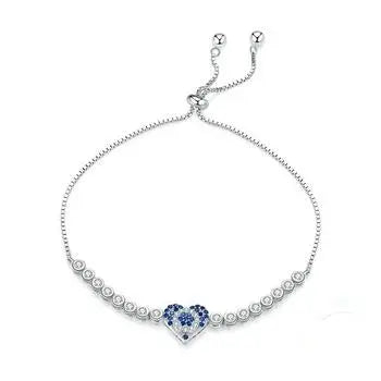 Blue Lucky Heart Bracelet – 925 Sterling Silver Platinum-Plated Charm Jewelry for Women 