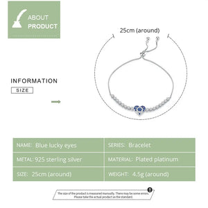 Blue Lucky Heart Bracelet – 925 Sterling Silver Platinum-Plated Charm Jewelry for Women 