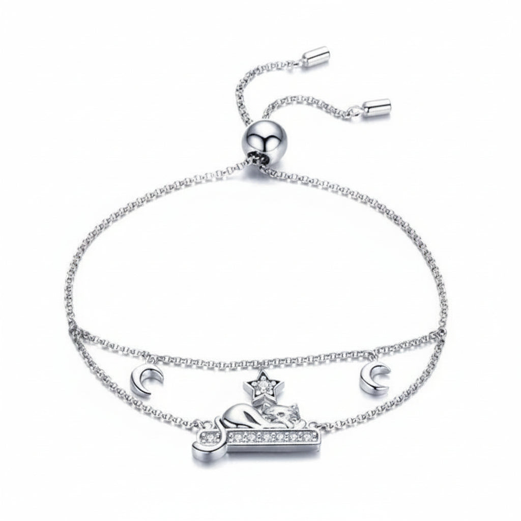 Cat Moon chain bracelet in 925 sterling silver
