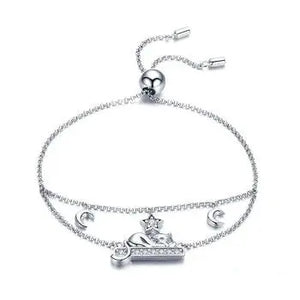 🌙 925 Sterling Silver Cat Moon Chain Bracelet – Whimsical Charm, Elegant Sparkle 