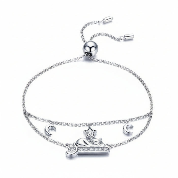 Cat Moon chain bracelet in 925 sterling silver