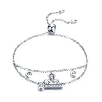 🌙 925 Sterling Silver Cat Moon Chain Bracelet – Whimsical Charm, Elegant Sparkle 