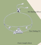 🌙 925 Sterling Silver Cat Moon Chain Bracelet – Whimsical Charm, Elegant Sparkle 