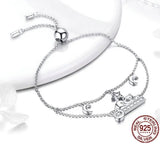🌙 925 Sterling Silver Cat Moon Chain Bracelet – Whimsical Charm, Elegant Sparkle 