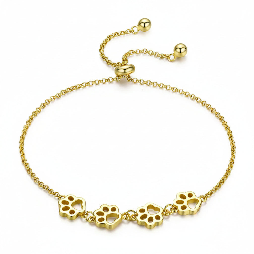 Adjustable sterling silver paw print bracelet