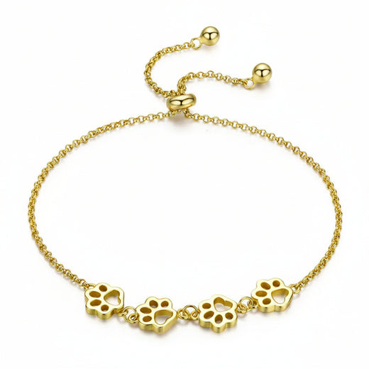 Adjustable sterling silver paw print bracelet