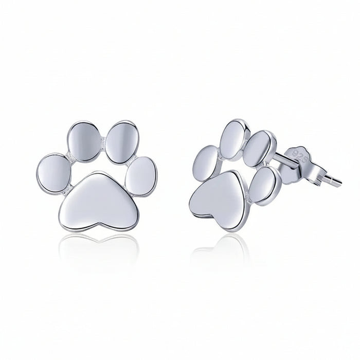 Paw print stud earrings in 925 sterling silver - four finishes