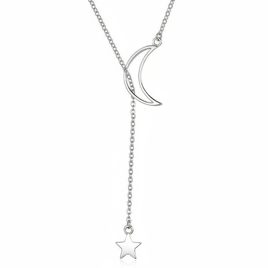 Moon and star necklace in 925 sterling silver - two finishes