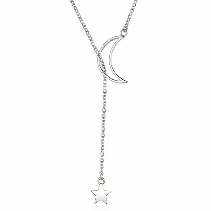 Moon and star necklace in 925 sterling silver - two finishes