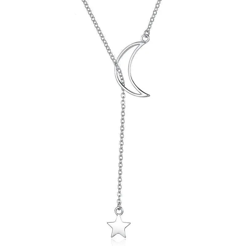Silver Moon and Star Necklace 
