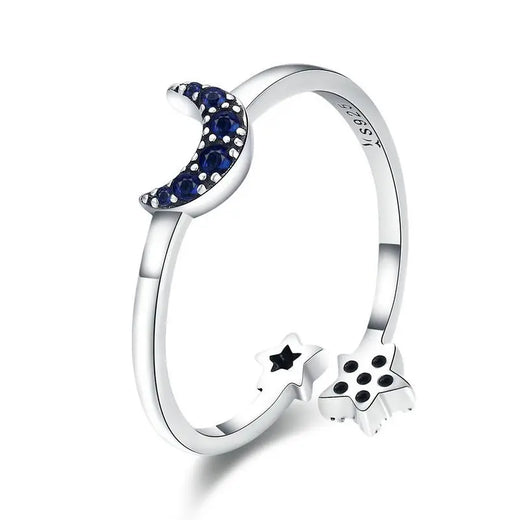 925 Sterling Silver Celestial Moon and Star ring with blue zircon – Jewelry Towns
