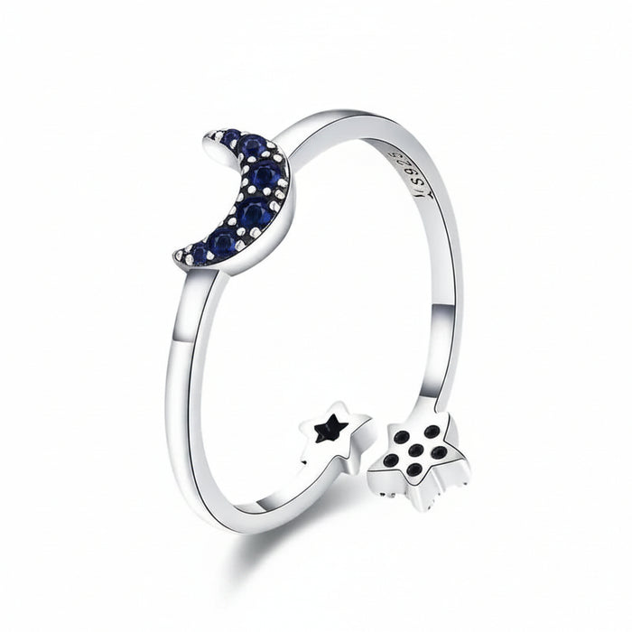 925 Sterling Silver Celestial Moon and Star ring with blue zircon – Jewelry Towns
