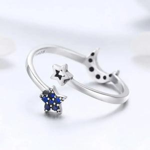 Celestial Moon and Star Sterling Silver Ring | 925 Silver Romantic Jewelry | 
