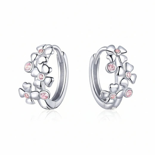 Cherry blossom stud earrings in 925 sterling silver with pink zircon