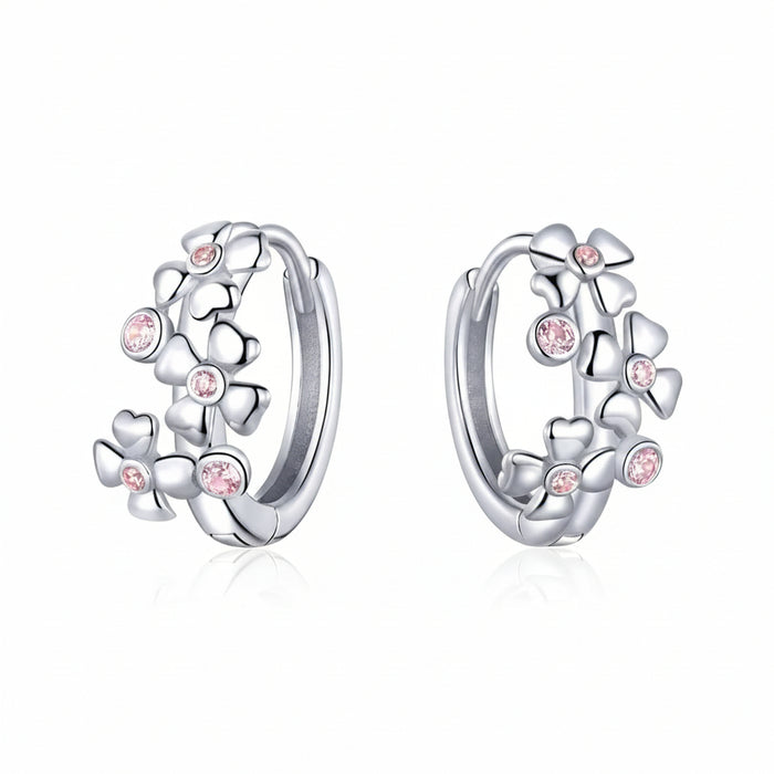 Cherry blossom stud earrings in 925 sterling silver with pink zircon