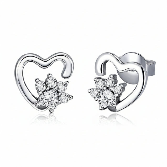 Classic heart clear CZ earrings in 925 sterling silver